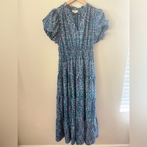 Entro Floral Tiered Printed Notched Maxi Dress